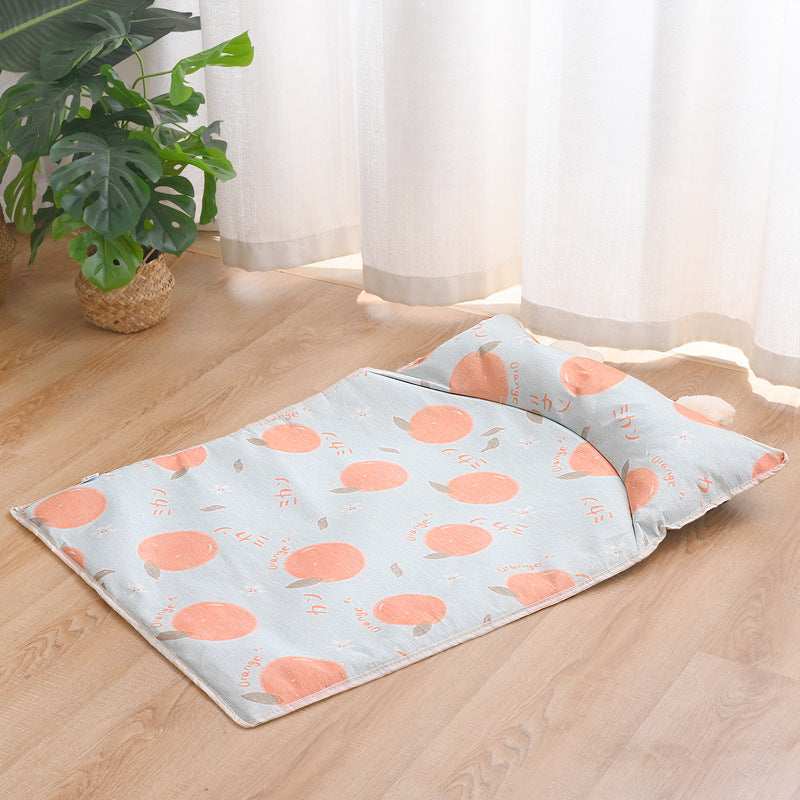Detail of the pet cooling mat's durable, easy-to-clean fabric and cooling gel layer for pets