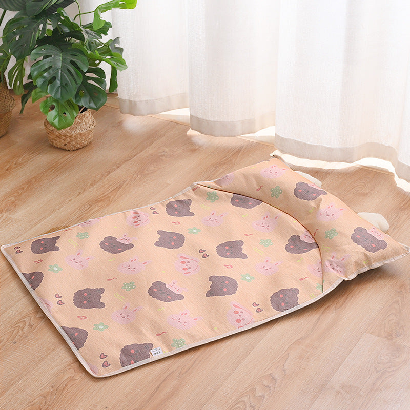 Unisex pet cooling mat rolled up for storage, highlighting its compact and practical design