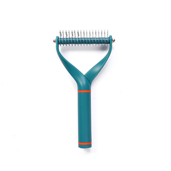 Illustrative image of the Pet Dematting Comb in use on a dog, demonstrating gentle pet hair removal.