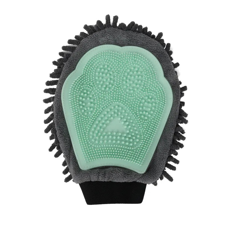 A pair of unisex pet grooming gloves, one size fits all, designed for efficient hair removal and pet massage.