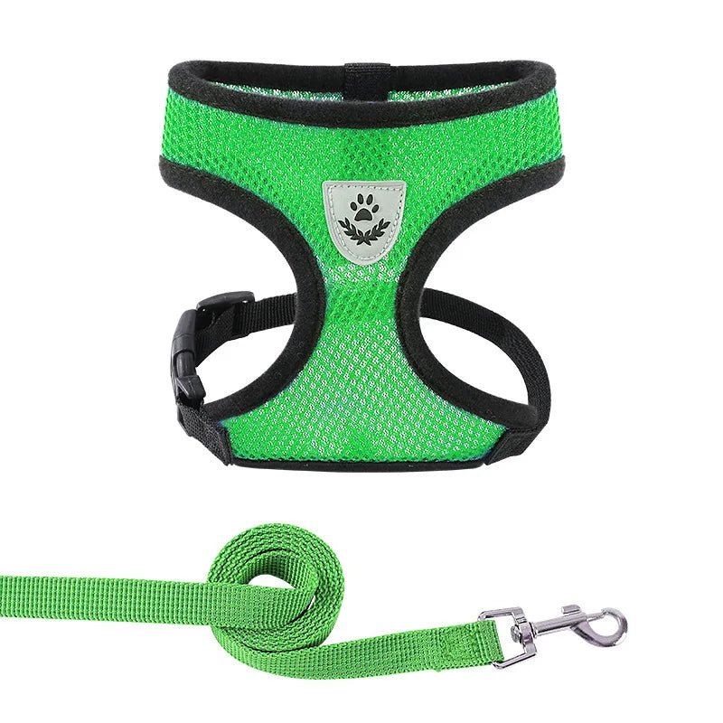 Unisex pet harness with leash, breathable mesh, reflective strips for dog or cat safety