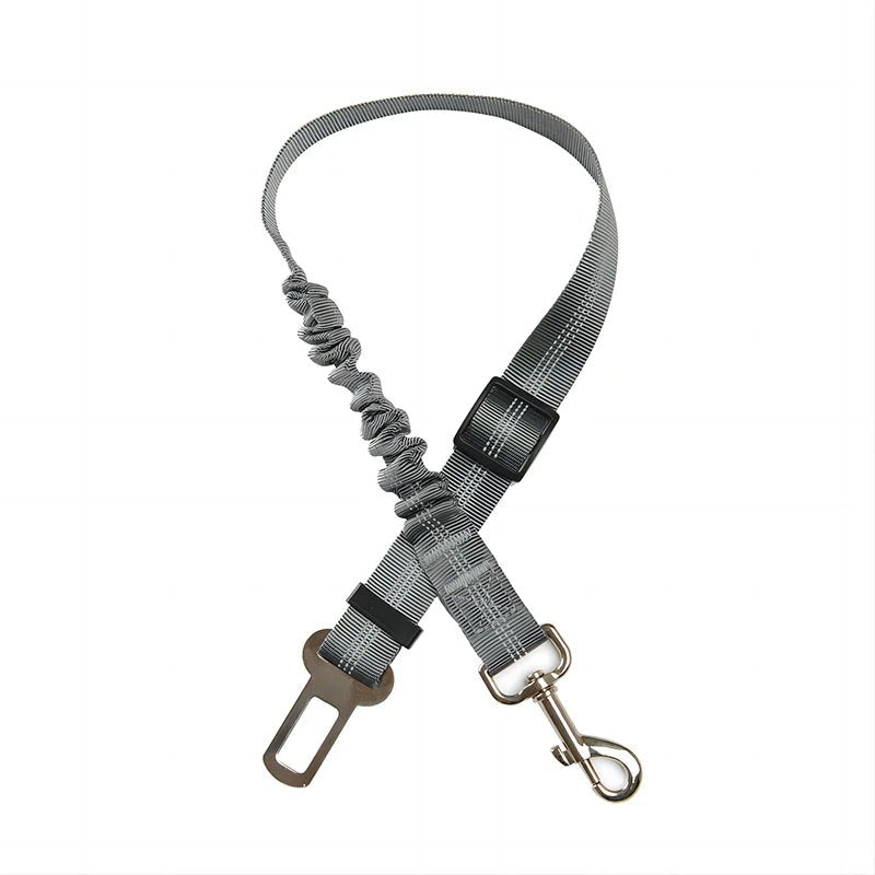 Unisex pet safety seat belt for car travel, black adjustable nylon with reflective stitching