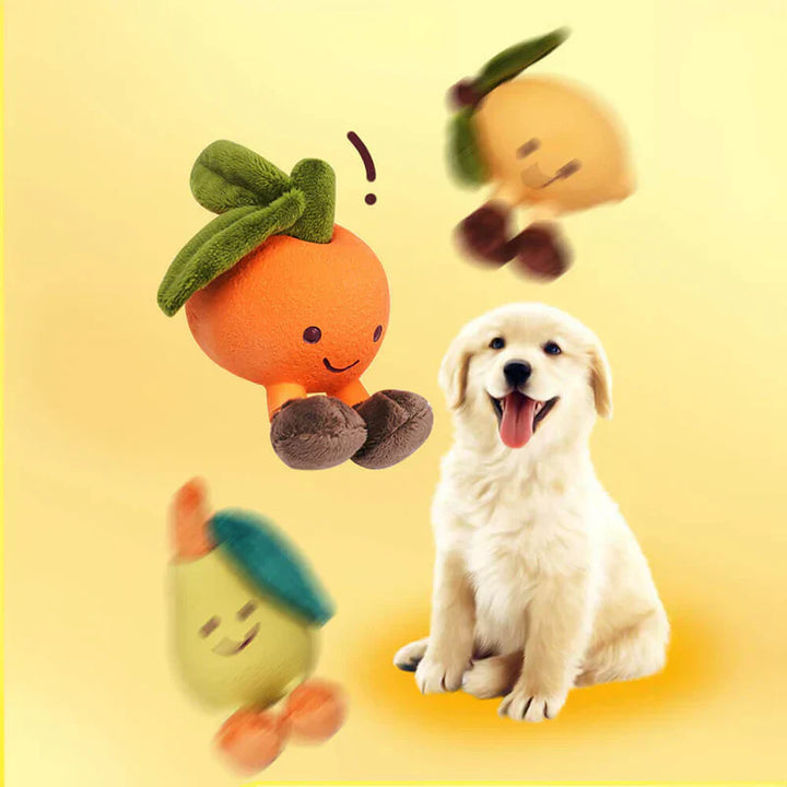 Red apple squeaky pet chew toy, a fun fruit dog toy for interactive play and pet enrichment