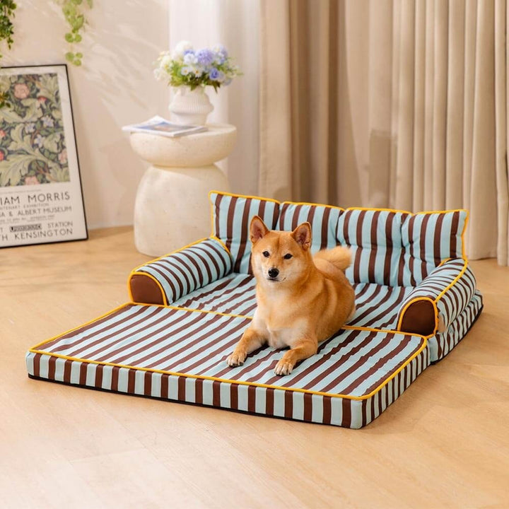 Striped dog bed, water-repellent pet sofa from noko pets, ideal for joint support.