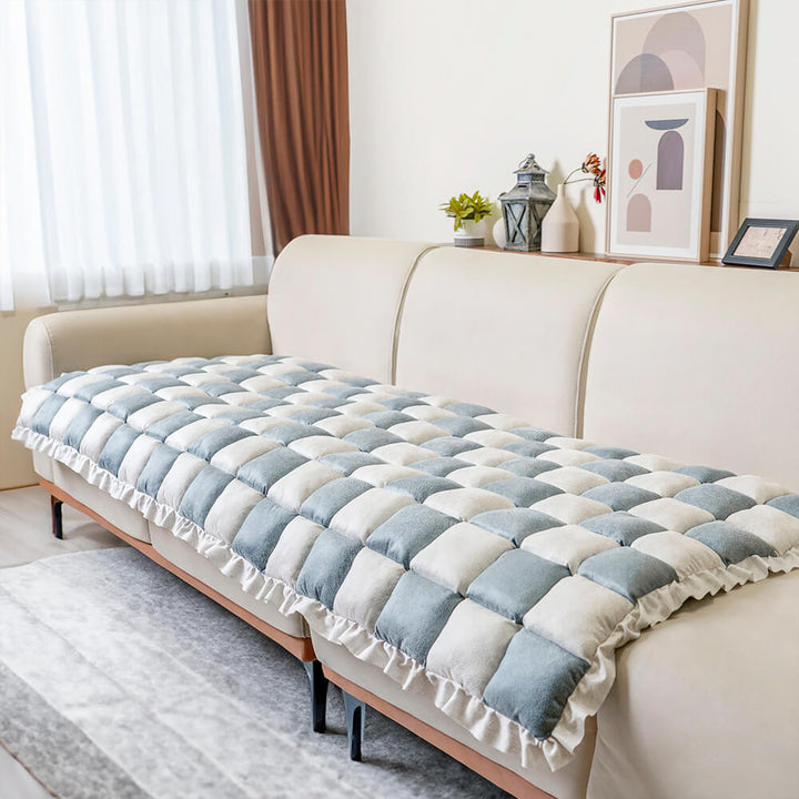 Soft plaid couch cover, unisex design, protects sofa from pets, all-season home essential