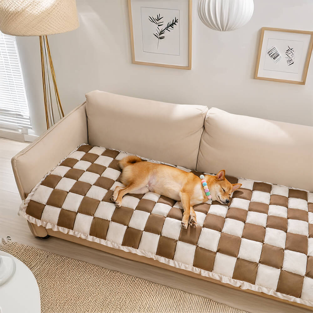 Contemporary plaid couch cover, furniture protector for a stylish, pet-friendly home