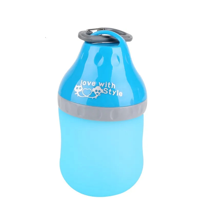 Portable pet water bottle with a wide opening for easy cleaning and a practical integrated bowl for all dog breeds