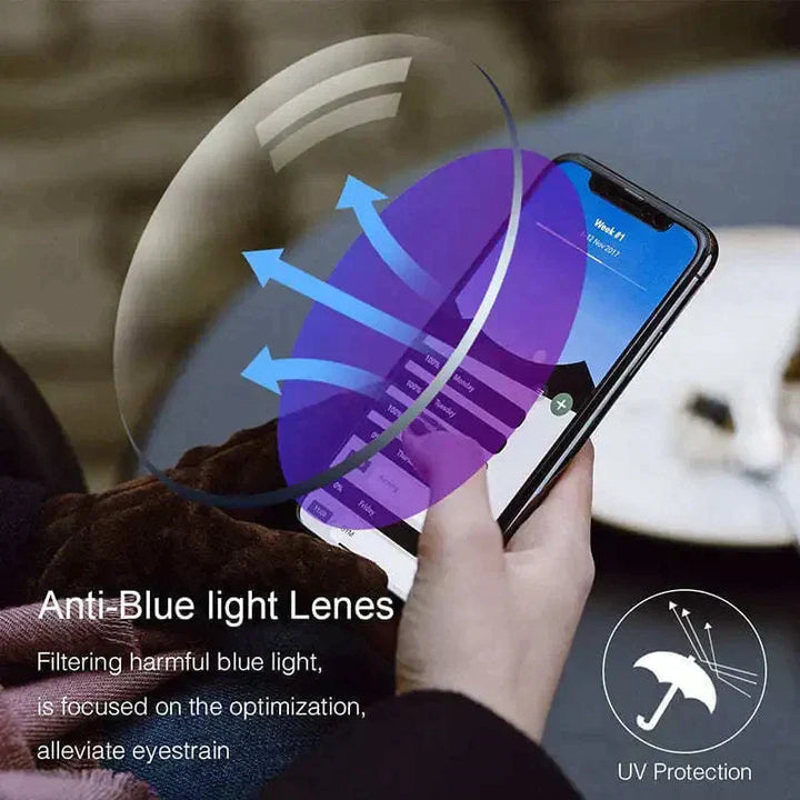 Lightweight progressive reading sunglasses with photochromic lenses, UV protection & blue light filter.