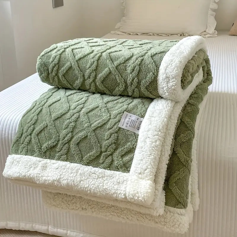 Plush sherpa fleece blanket, designed for ultimate comfort and warmth during cold seasons.