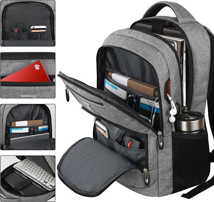 Travel-friendly anti-theft backpack, includes USB charging functionality & quick-access pockets.