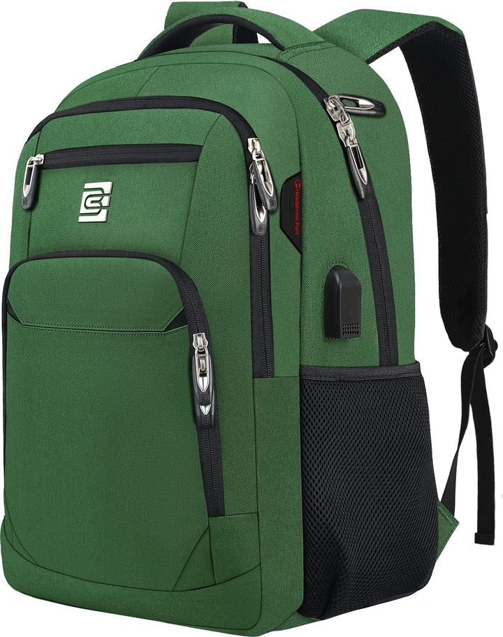Secure laptop backpack with anti-theft features, integrated USB charging, professional look.