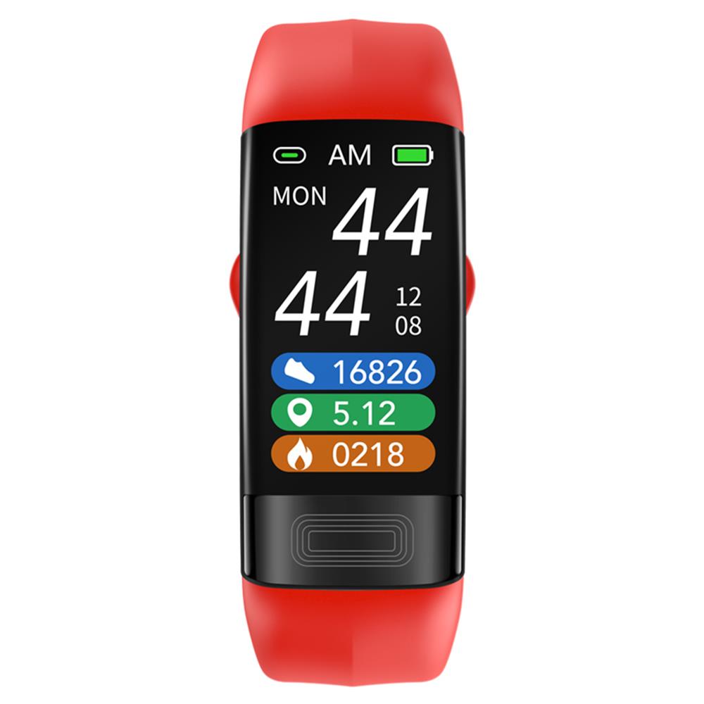 Smartwatch screen displaying blood pressure, EKG waveform, and SpO2 levels. Health monitoring at your wrist.