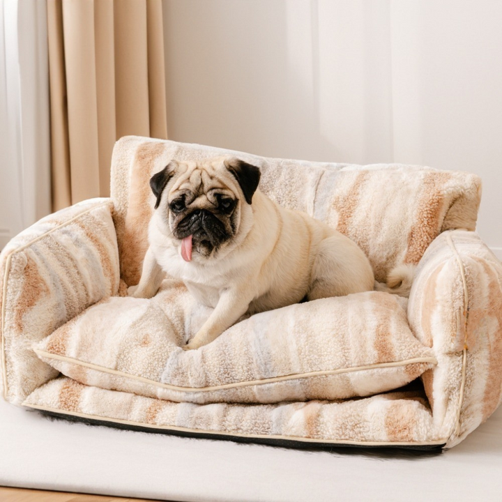 Double-layer striped pet bed, cozy cushion for cats & small dogs, washable cover
