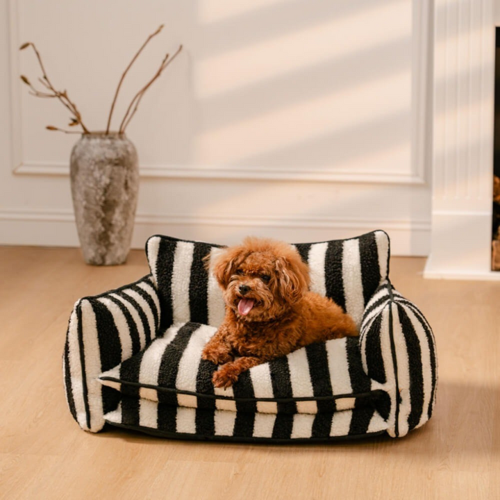 Striped luxury pet bed, comfortable faux lambswool for cats and dogs