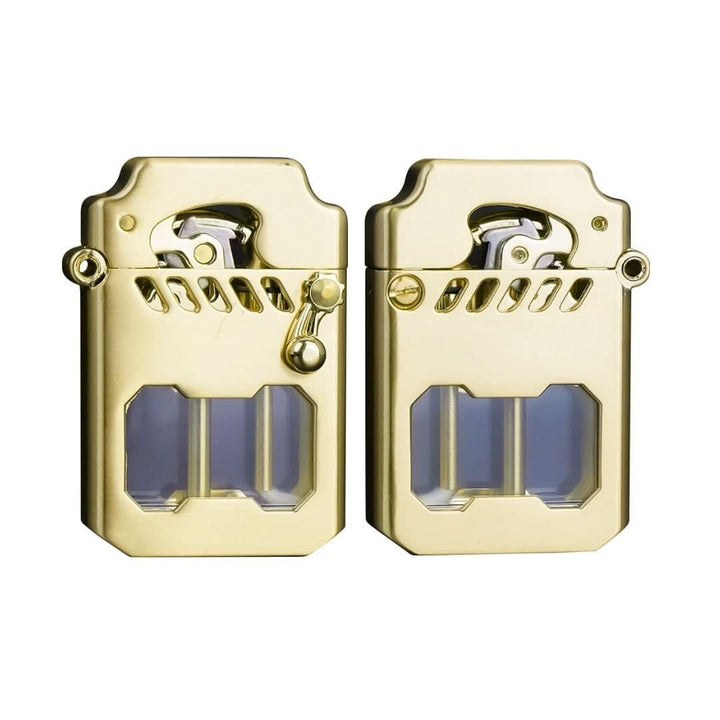 Stylish outdoor camping lighter, windproof with a distinctive gear mechanism. Durable metal everyday carry.