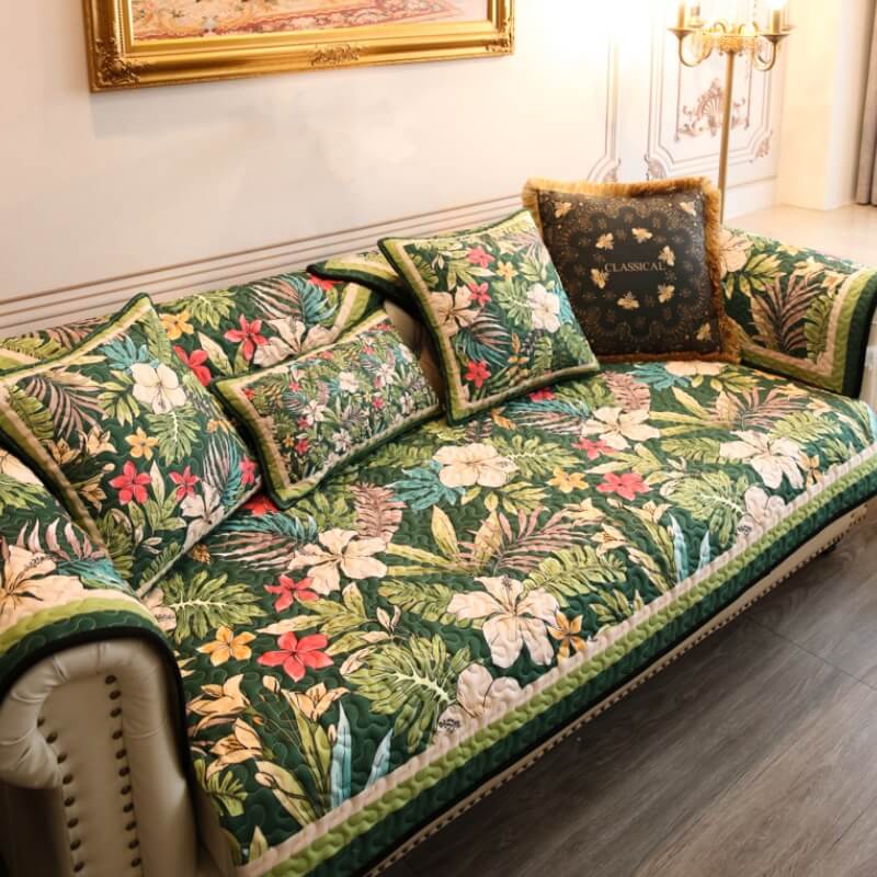 Polyester tropical print sofa protector, anti-scratch couch cover for home decor