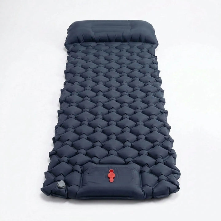 Durable camping mat with built-in pump and integrated pillow, perfect for ultralight backpacking & outdoor recreation.