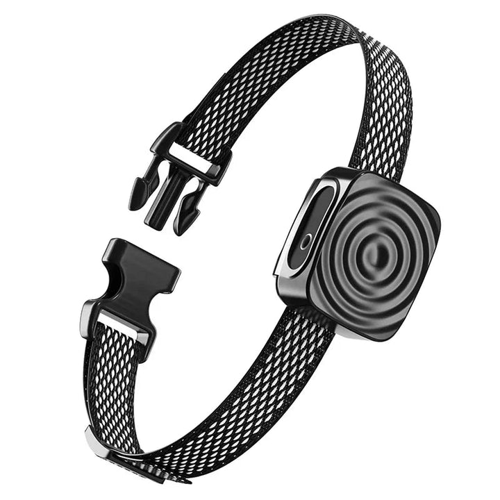 Unisex ultrasonic bark control training collar for dogs, rechargeable & waterproof, in black color.