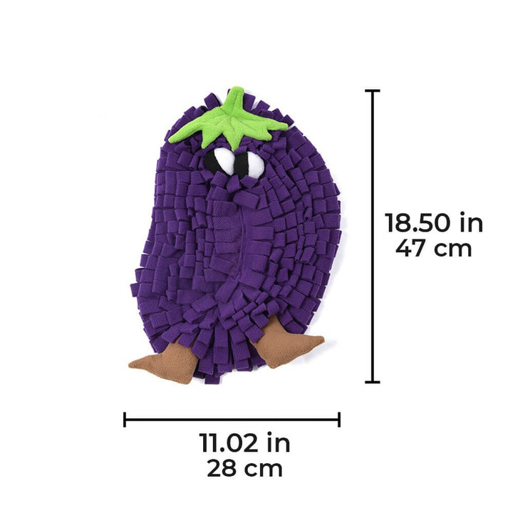 Vegetable-themed snuffle mat for dogs, designed as an interactive toy and slow feeder.
