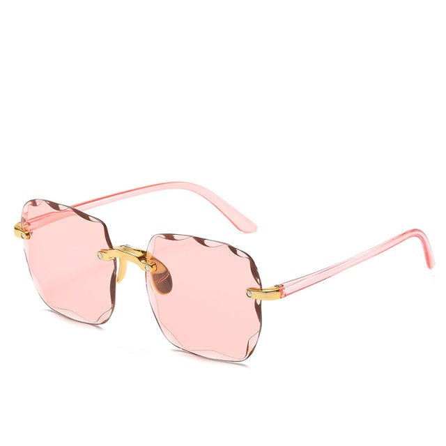 Vintage rimless unisex sunglasses with square lenses, UV400 protection for glare reduction and eye safety.