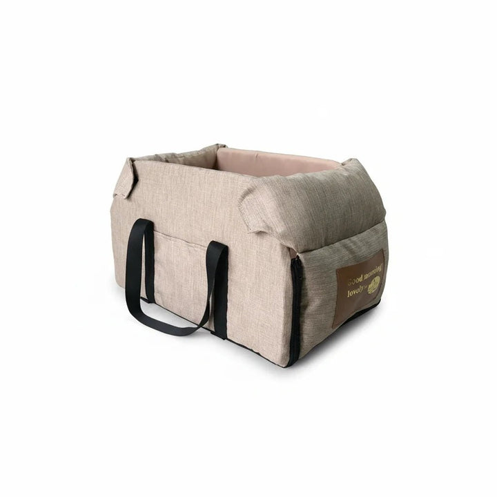 Compact and portable pet travel bed, black waterproof material for car trips, easy setup