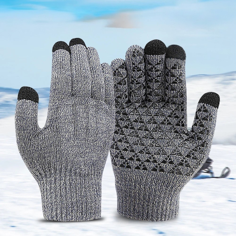 "USB-betriebene elektrische Heizhandschuhe, grau-schwarz, touchscreen-freundlich, atmungsaktiv, texturierte Handflächen."