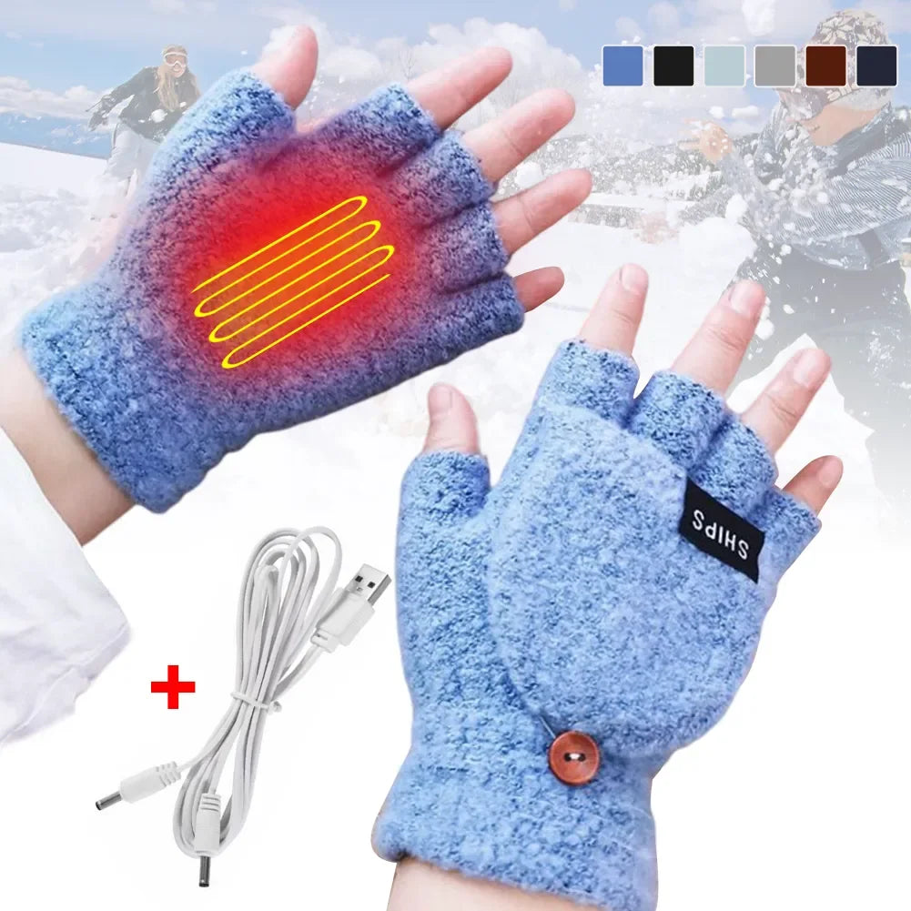 "USB wiederaufladbare beheizte Handschuhe, unisex, 3 Temperatureinstellungen, wintertauglich, in Blau, Grau, Kaffee, Tiefblau