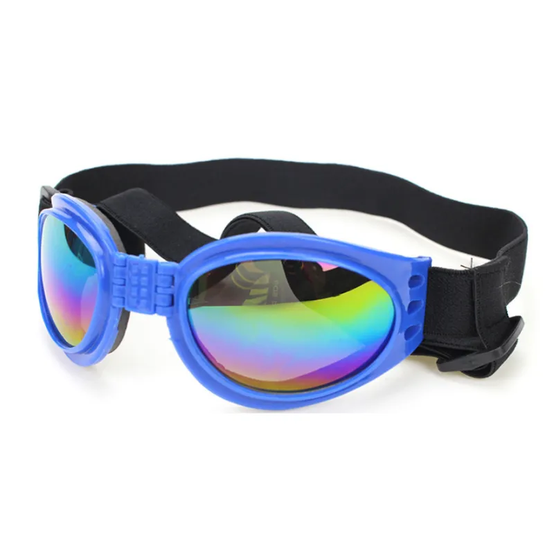 Collection of UV protective dog goggles in various colors, stylish pet fashion eyewear