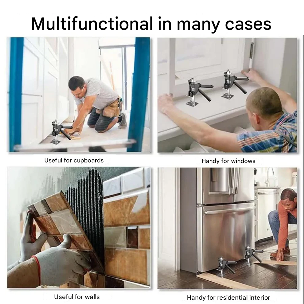 "Verstellbare Hebehilfe aus Stahl, ergonomisch, belastbar bis 150 kg, ideal für Bauprojekte, in elegantem Schwarz."