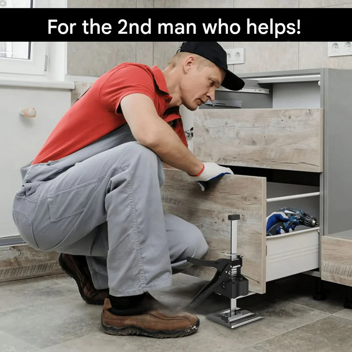 "Verstellbare Hebehilfe aus Stahl, ergonomisch, belastbar bis 150 kg, ideal für Bauprojekte, in elegantem Schwarz."