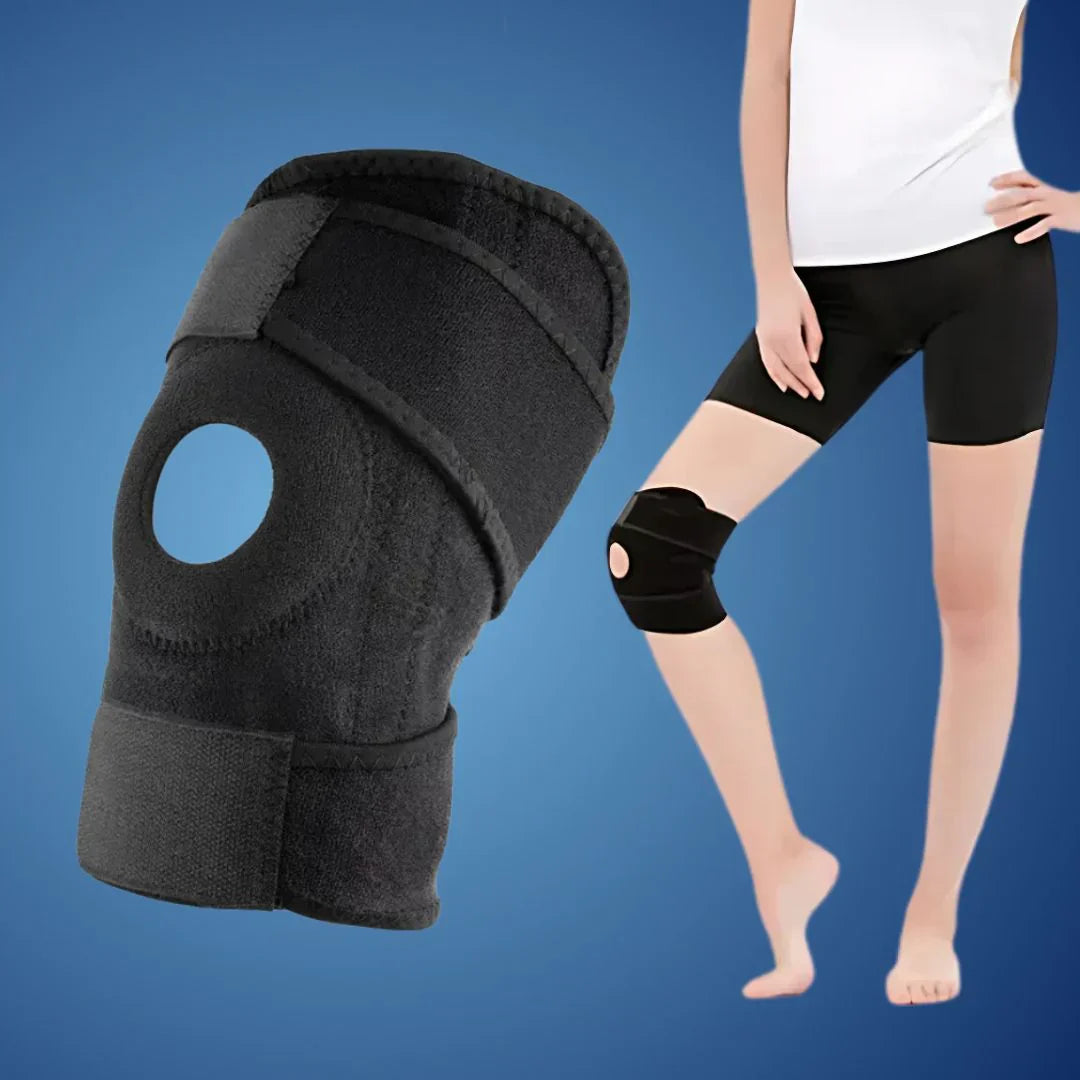 Verstellbare ProFlex Kniebandage in Schwarz, atmungsaktiv mit Stabilisatoren, ideal zur Schmerzlinderung und Unterstützung.