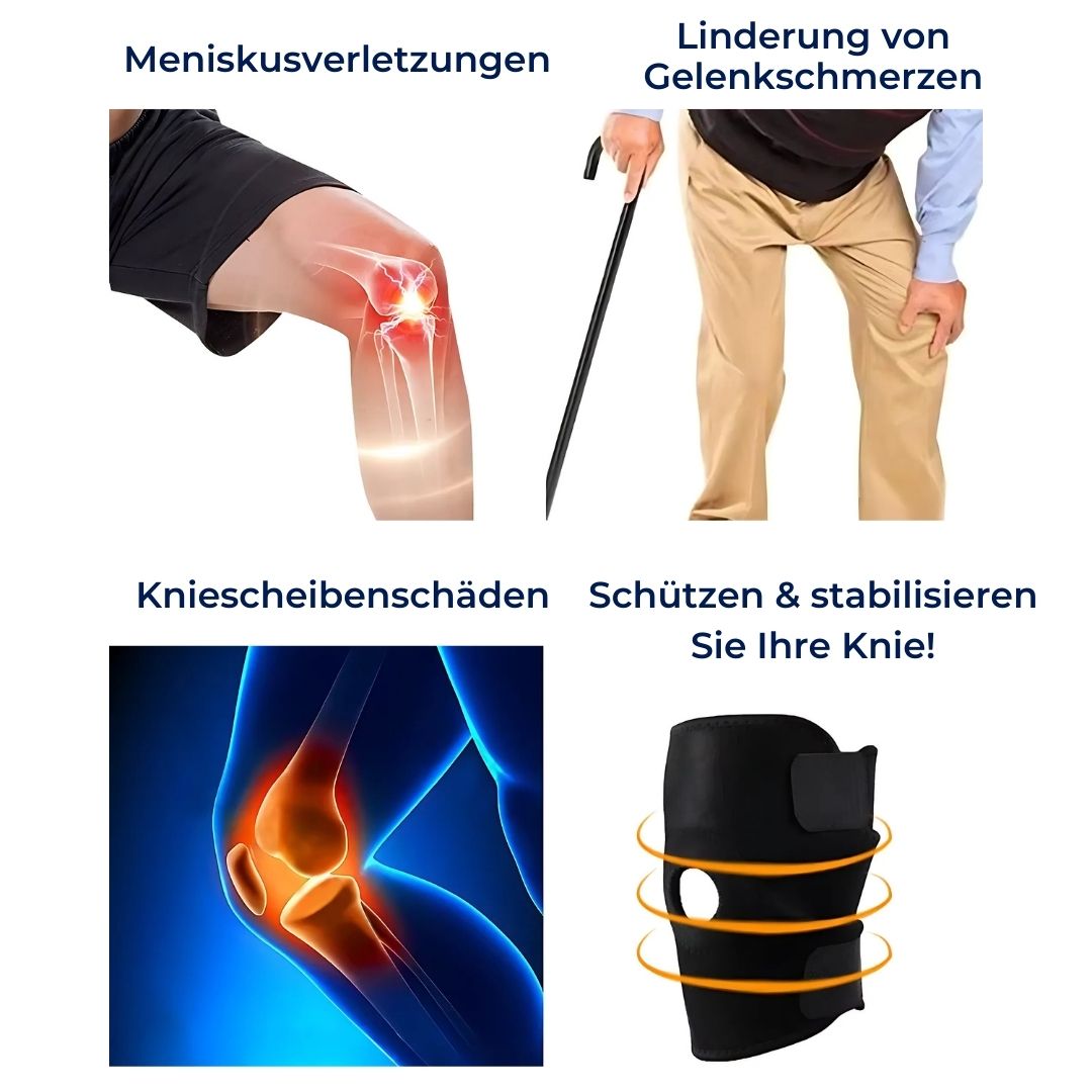 Verstellbare ProFlex Kniebandage in Schwarz, atmungsaktiv mit Stabilisatoren, ideal zur Schmerzlinderung und Unterstützung.