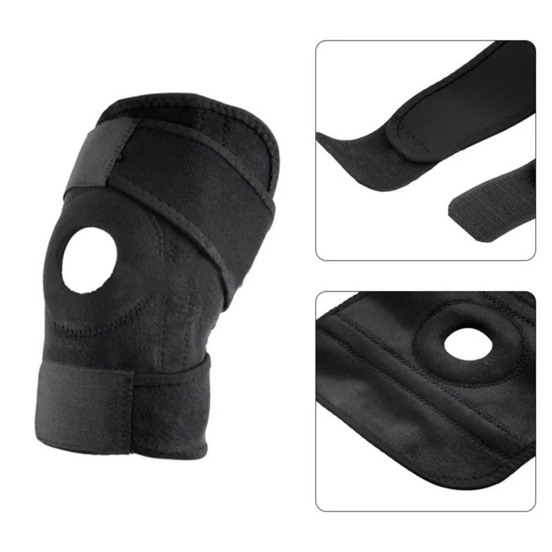 Verstellbare ProFlex Kniebandage in Schwarz, atmungsaktiv mit Stabilisatoren, ideal zur Schmerzlinderung und Unterstützung.