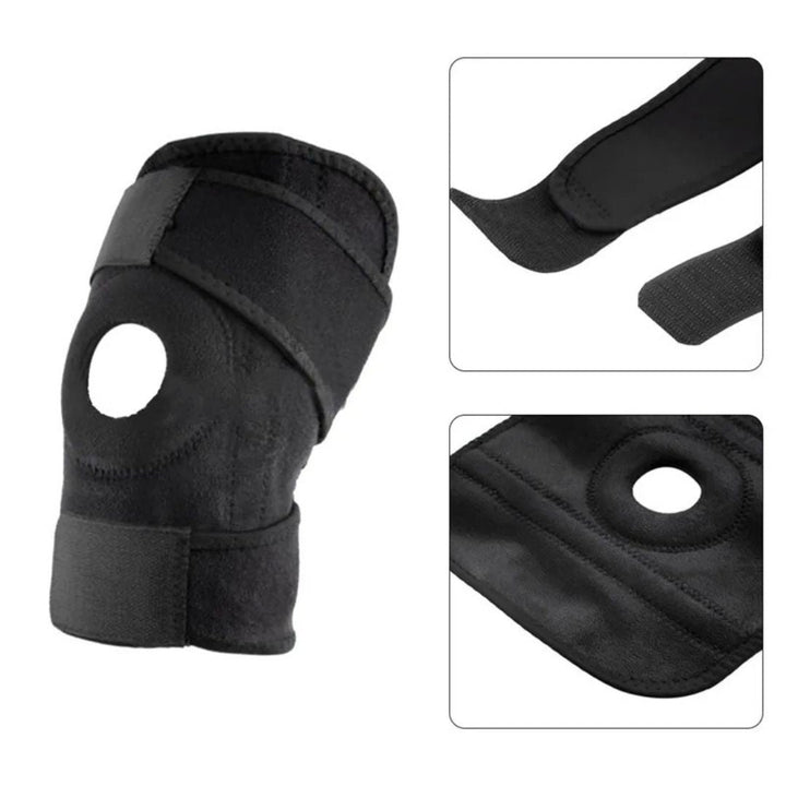 Verstellbare ProFlex Kniebandage in Schwarz, atmungsaktiv mit Stabilisatoren, ideal zur Schmerzlinderung und Unterstützung.