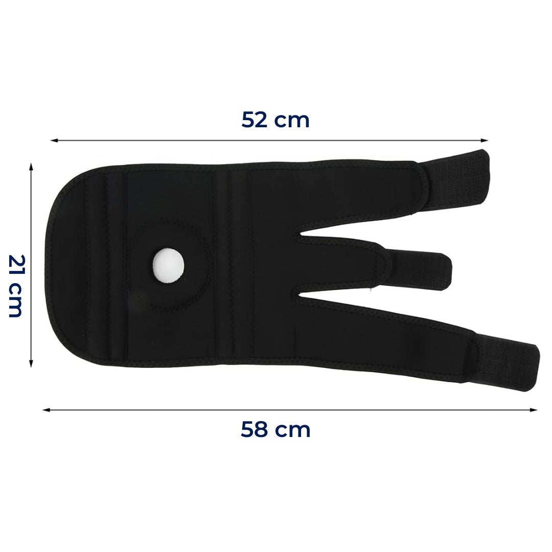 Verstellbare ProFlex Kniebandage in Schwarz, atmungsaktiv mit Stabilisatoren, ideal zur Schmerzlinderung und Unterstützung.