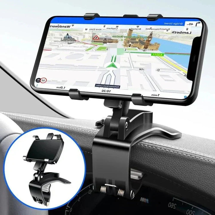 "Verstellbarer 360° Rückspiegel Handyhalter für Autos, optimiert für sichere Navigation und einfache Smartphone-Befestigung."