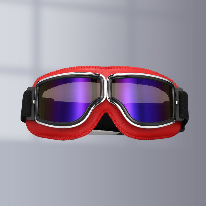 "Vintage Motorradbrille mit UV-Schutz, klassisches Design, braune Linsen, faltbar, verstellbares Band, kratzfest."