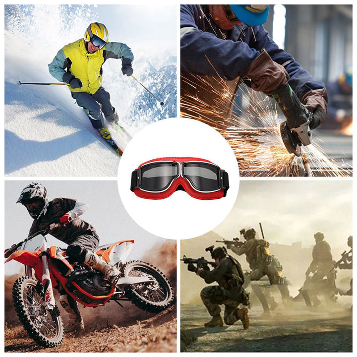 "Vintage Motorradbrille mit UV-Schutz, klassisches Design, braune Linsen, faltbar, verstellbares Band, kratzfest."