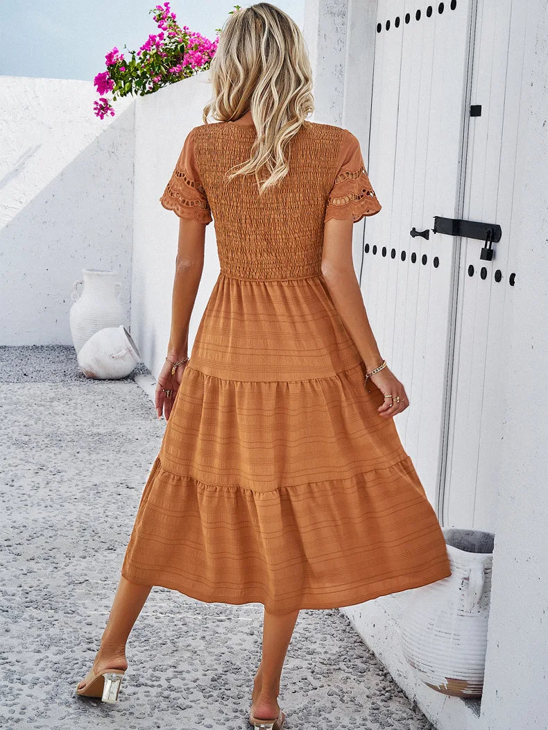 Vintage Sommerkleid Damen, Midi, Rundhals, luftiges Design, sommerlich, vielfältige Farben, elegant für jeden Anlass.