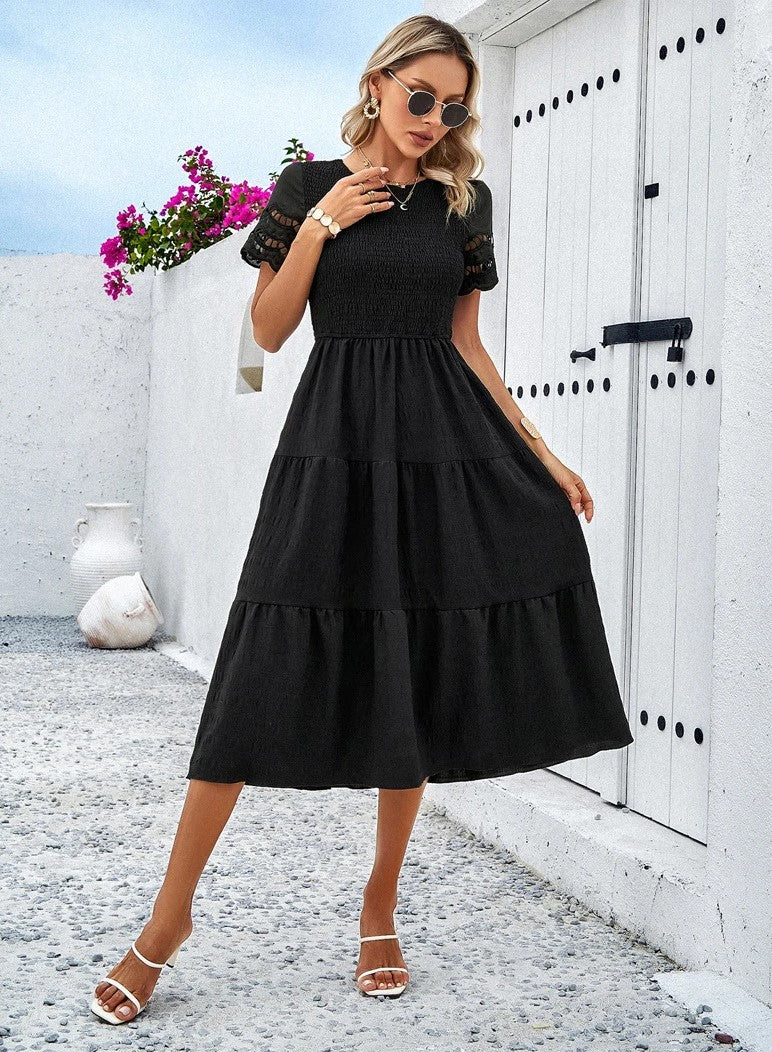 Vintage Sommerkleid Damen, Midi, Rundhals, luftiges Design, sommerlich, vielfältige Farben, elegant für jeden Anlass.