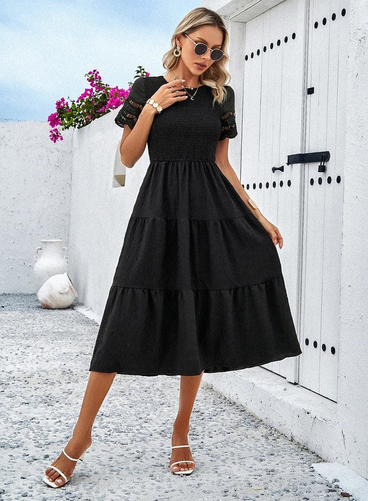 Vintage Sommerkleid Damen, Midi, Rundhals, luftiges Design, sommerlich, vielfältige Farben, elegant für jeden Anlass.