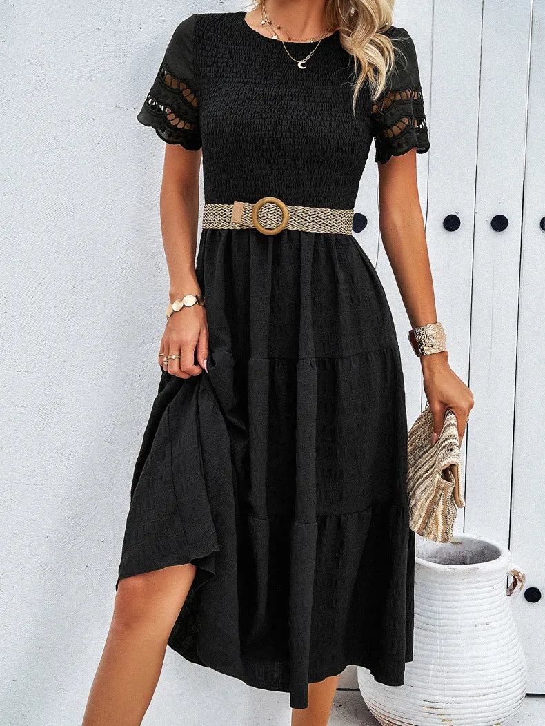 Vintage Sommerkleid Damen, Midi, Rundhals, luftiges Design, sommerlich, vielfältige Farben, elegant für jeden Anlass.