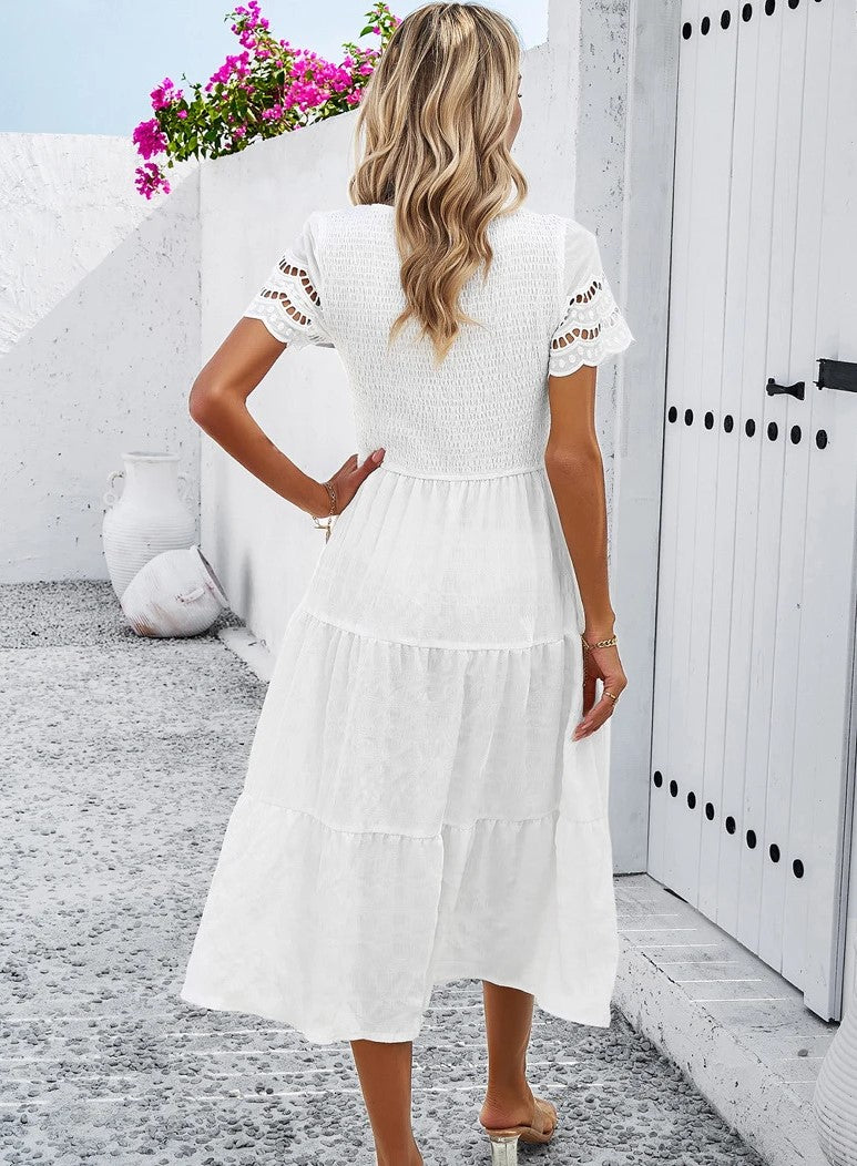 Vintage Sommerkleid Damen, Midi, Rundhals, luftiges Design, sommerlich, vielfältige Farben, elegant für jeden Anlass.