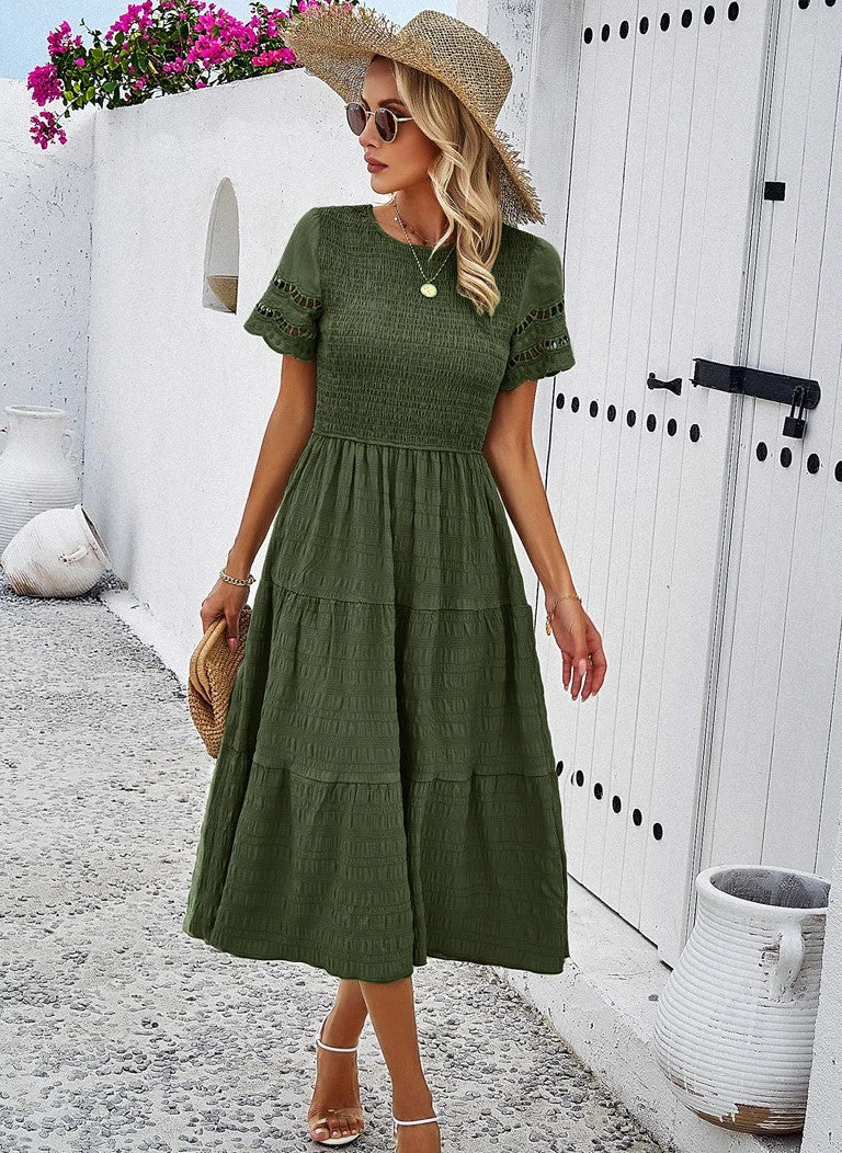 Vintage Sommerkleid Damen, Midi, Rundhals, luftiges Design, sommerlich, vielfältige Farben, elegant für jeden Anlass.