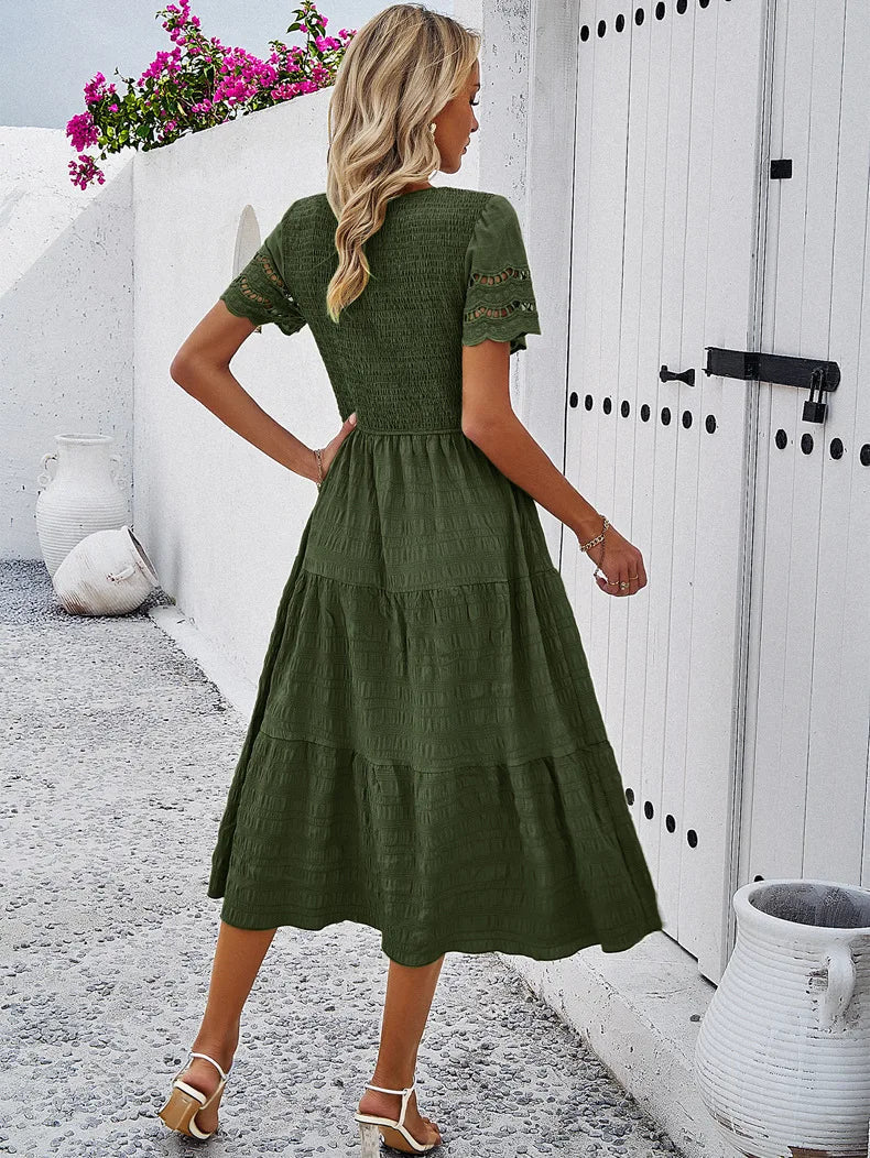 Vintage Sommerkleid Damen, Midi, Rundhals, luftiges Design, sommerlich, vielfältige Farben, elegant für jeden Anlass.