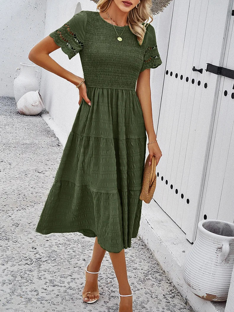 Vintage Sommerkleid Damen, Midi, Rundhals, luftiges Design, sommerlich, vielfältige Farben, elegant für jeden Anlass.