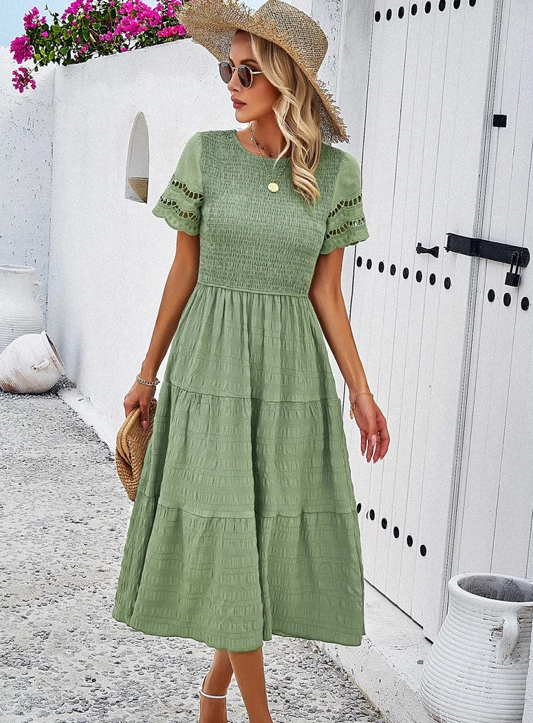 Vintage Sommerkleid Damen, Midi, Rundhals, luftiges Design, sommerlich, vielfältige Farben, elegant für jeden Anlass.