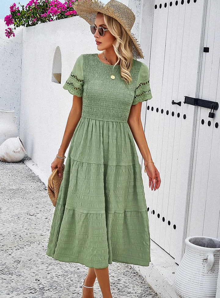 Vintage Sommerkleid Damen, Midi, Rundhals, luftiges Design, sommerlich, vielfältige Farben, elegant für jeden Anlass.