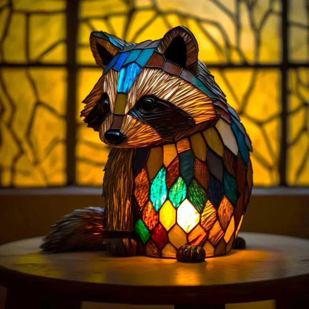 VitraFauna wolf stained glass lamp. Artistic animal lighting for decorative home accents.