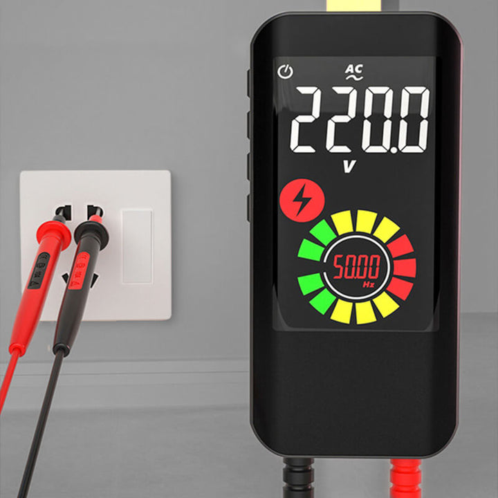 Vollautomatisches Multimeter mit farbigem LCD-Display, kompaktes Design, ideal für präzise Messungen zuhause und unterwegs.